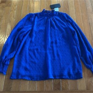 New NWT $65 Gibson Look Nordstrom Blue Textured Dot Blouse Long Sleeve Top Sz XS